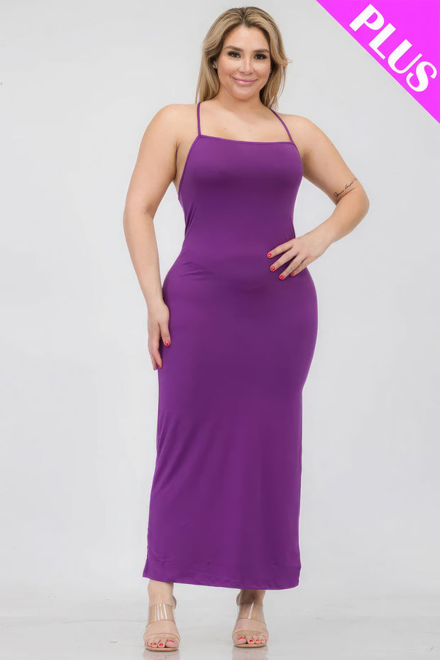 Plus Size Crisscross Back Split Thigh Maxi Dress - Fashionmj