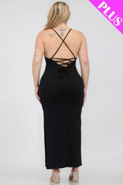 Plus Size Crisscross Back Split Thigh Maxi Dress - Fashionmj