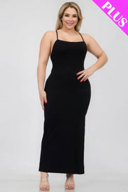 Plus Size Crisscross Back Split Thigh Maxi Dress - Fashionmj