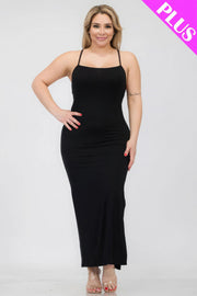 Plus Size Crisscross Back Split Thigh Maxi Dress - Fashionmj