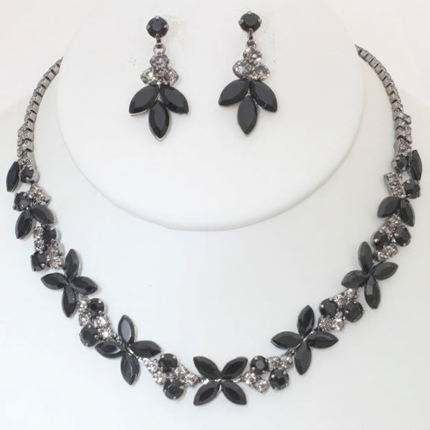 Rhinestone Crystal Necklace And Earring Set - Fashionmj