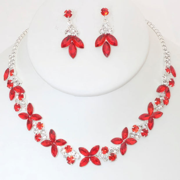 Rhinestone Crystal Necklace And Earring Set - Fashionmj