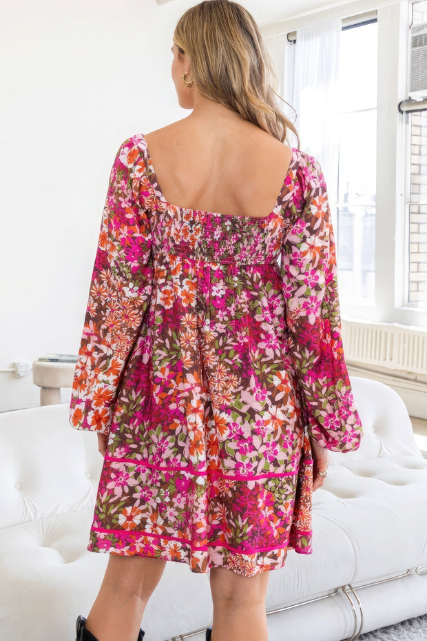 Floral Square Neckline Mini Dress - Fashionmj