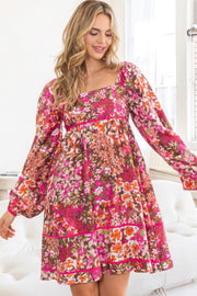 Floral Square Neckline Mini Dress - Fashionmj