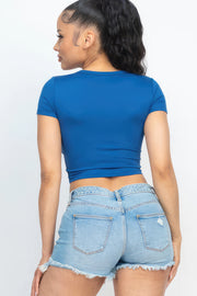 Short Sleeve Roundneck Crop Top - Fashionmj