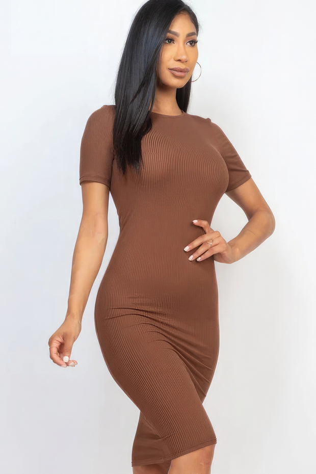 Ribbed Bodycon Midi Dress - Fashionmj