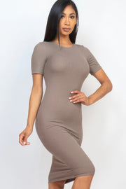 Ribbed Bodycon Midi Dress - Fashionmj