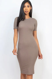 Ribbed Bodycon Midi Dress - Fashionmj