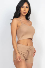 Ribbed Crop Cami Top & Shorts Set - Fashionmj