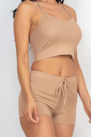 Ribbed Crop Cami Top & Shorts Set - Fashionmj