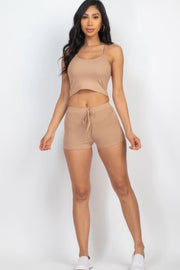 Ribbed Crop Cami Top & Shorts Set - Fashionmj