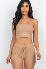 Ribbed Crop Cami Top & Shorts Set - Fashionmj