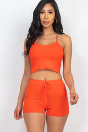 Ribbed Crop Cami Top & Shorts Set - Fashionmj