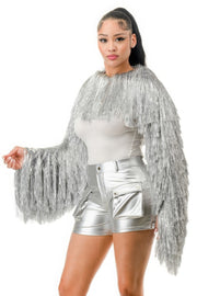 Metallic Tinsel Bolero - Fashionmj