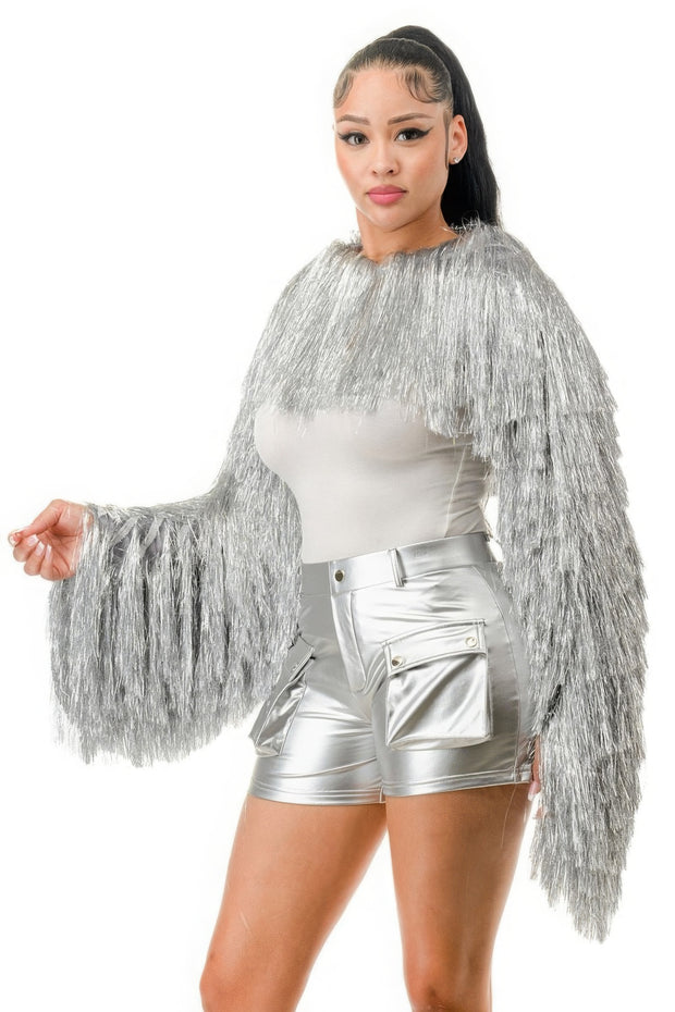 Metallic Tinsel Bolero - Fashionmj