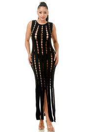 Cut Out Fringe Dress - Fashionmj