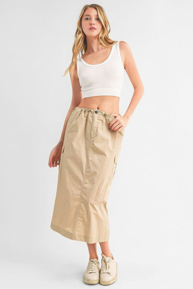 Cargo Skirt With Drawstring Midi Skirt - Fashionmj