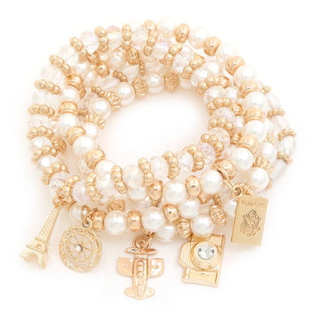 Airplane Charms Pearl Beaded Bracelet - Fashionmj