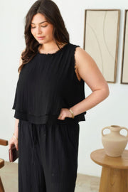 Plus Size Boho Sleeveless Frayed Hem Top - Fashionmj