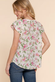 Short Tulip Slv Floral Print Woven Top - Fashionmj