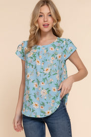 Short Tulip Slv Floral Print Woven Top - Fashionmj