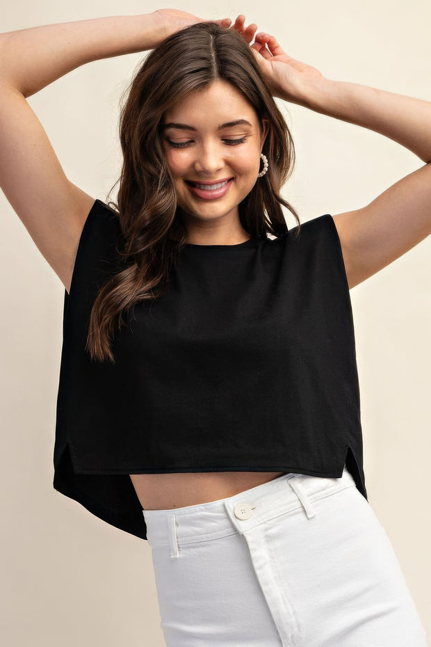 Sleeveless Crop Top With Shoulder Pads - Fashionmj