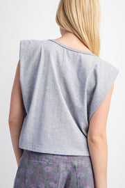 Sleeveless Crop Top With Shoulder Pads - Fashionmj