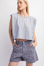 Sleeveless Crop Top With Shoulder Pads - Fashionmj