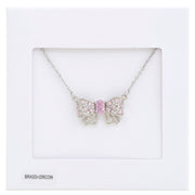 Rhinestone Bow Metal Necklace - Fashionmj