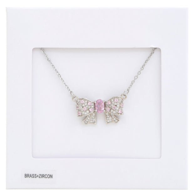 Rhinestone Bow Metal Necklace - Fashionmj