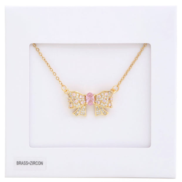 Rhinestone Bow Metal Necklace - Fashionmj