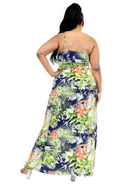 Plus Tropical Leaf Print Surplice Maxi Dress - Fashionmj