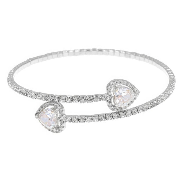 Rhinestone Heart Cz 1 Line Wire Cuff Bracelet - Fashionmj