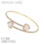 Rhinestone Heart Cz 1 Line Wire Cuff Bracelet - Fashionmj