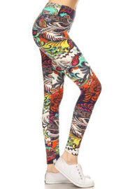 Yoga Style Banded Lined Multicolored Mixed Paisley Print, Full Length Leggings - Fashionmj