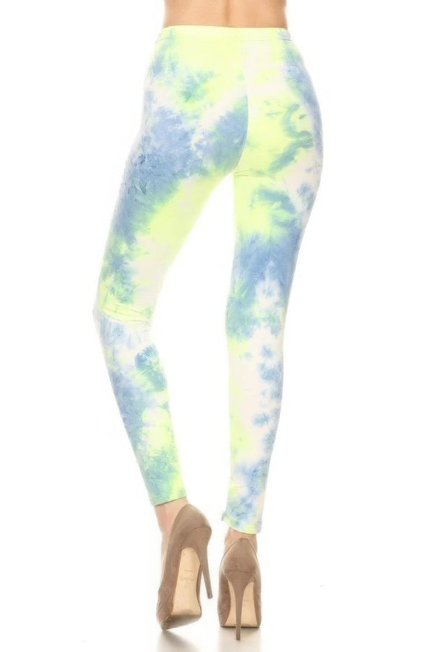 Tie Dye Printed, Full Length, High Waisted Leggings - Fashionmj