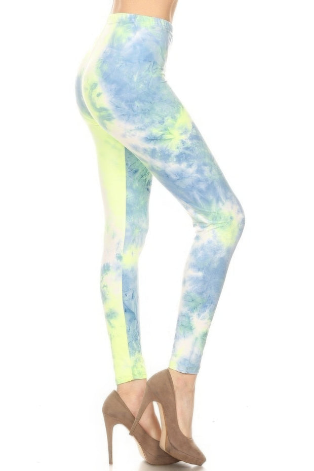 Tie Dye Printed, Full Length, High Waisted Leggings - Fashionmj