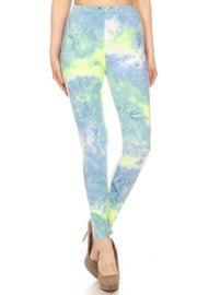 Tie Dye Printed, Full Length, High Waisted Leggings - Fashionmj