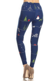 Christmas Cartoon Printed High Waisted Leggings - Fashionmj