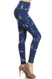 Christmas Cartoon Printed High Waisted Leggings - Fashionmj