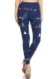 Christmas Cartoon Printed High Waisted Leggings - Fashionmj