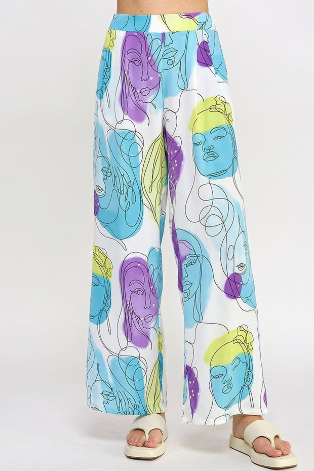 Printed Wide Leg Pant With Elastic Back - Fashionmj