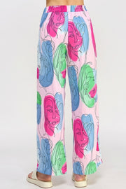 Printed Wide Leg Pant With Elastic Back - Fashionmj