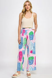 Printed Wide Leg Pant With Elastic Back - Fashionmj