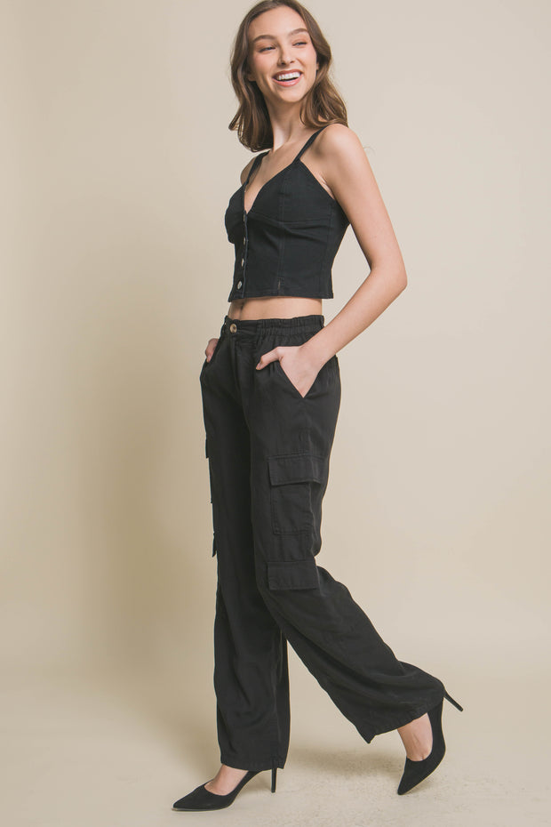 Full-length Tencel Pants With Cargo Pockets - Fashionmj