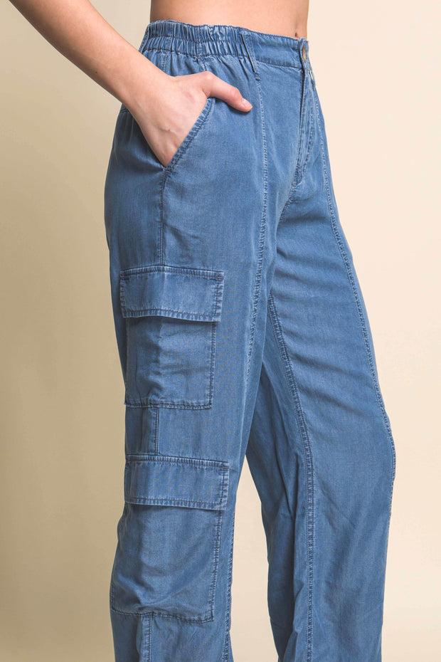 Full-length Tencel Pants With Cargo Pockets - Fashionmj