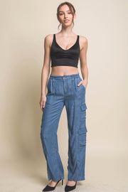 Full-length Tencel Pants With Cargo Pockets - Fashionmj