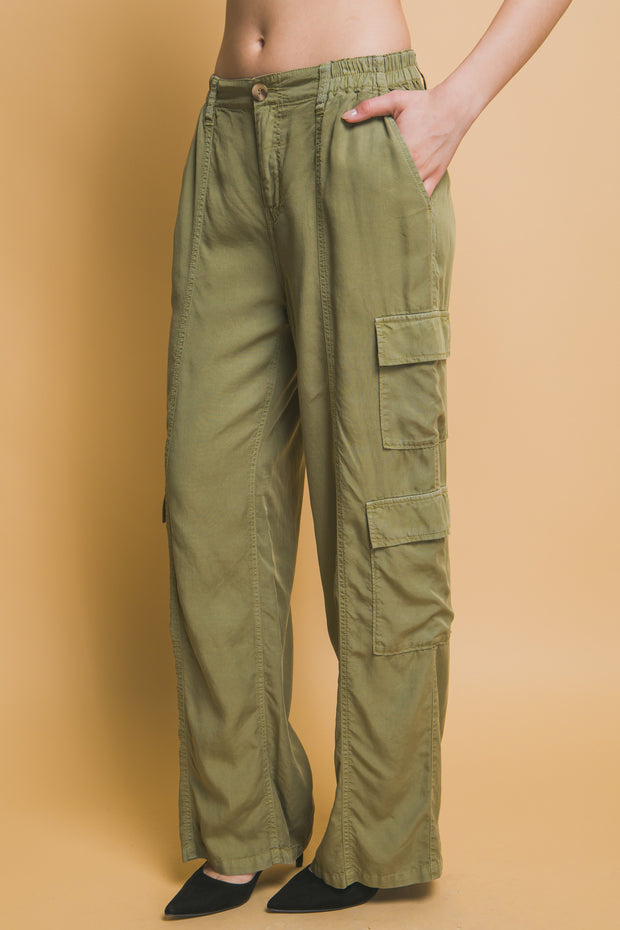 Full-length Tencel Pants With Cargo Pockets - Fashionmj