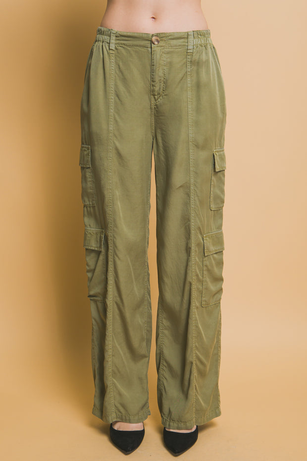 Full-length Tencel Pants With Cargo Pockets - Fashionmj