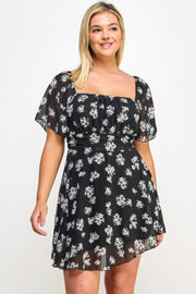 Plus Size Floral Chiffon Dress - Fashionmj